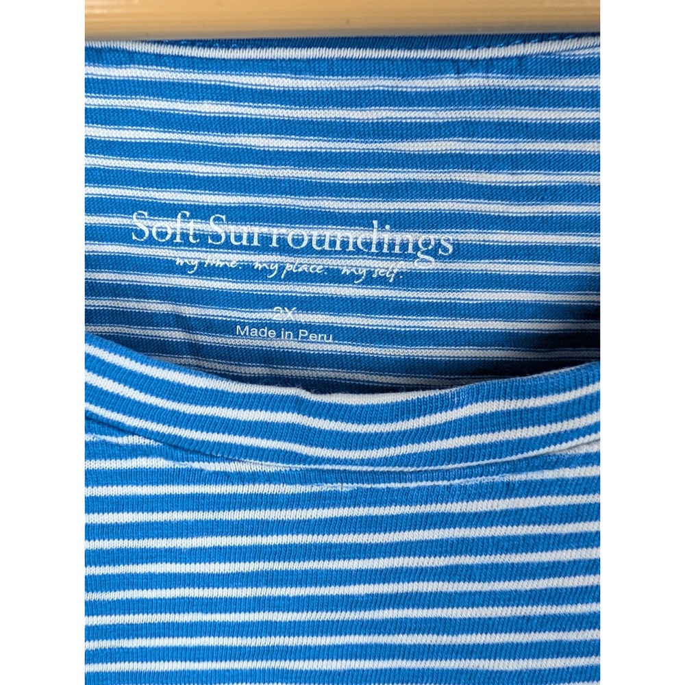 Soft Surroundings 2X 100% Pima Cotton Striped‎ Knit Tunic Ruffled Hem 215 - Picture 3 of 7